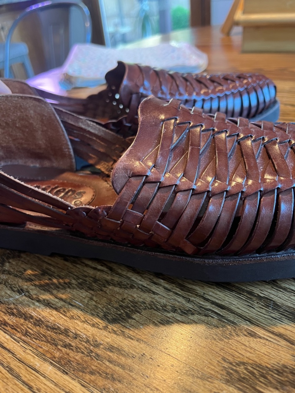 Men's Brown Woven Leather Slip-On Huarache Loafers SZ 12 - Picture 10 of 14